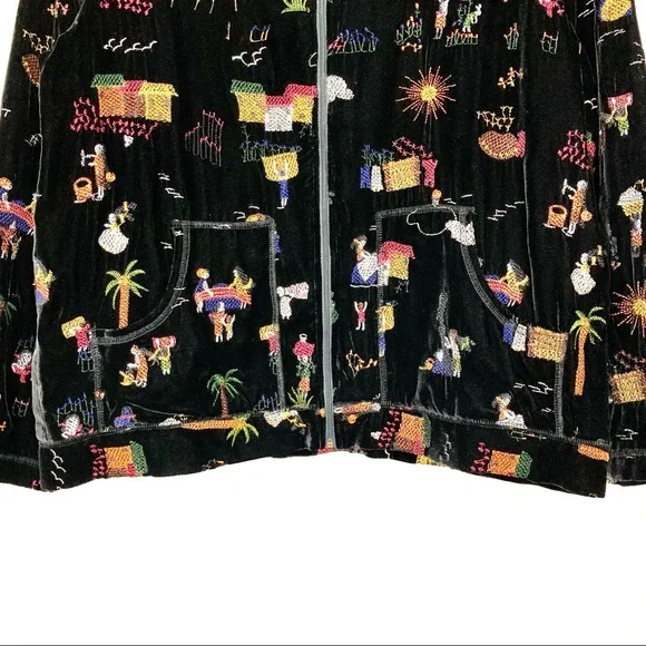 Vintage Chico’s Embroidered Velvet Jacket Women’s Size L Silk Blend Full Zip - Picture 3 of 9